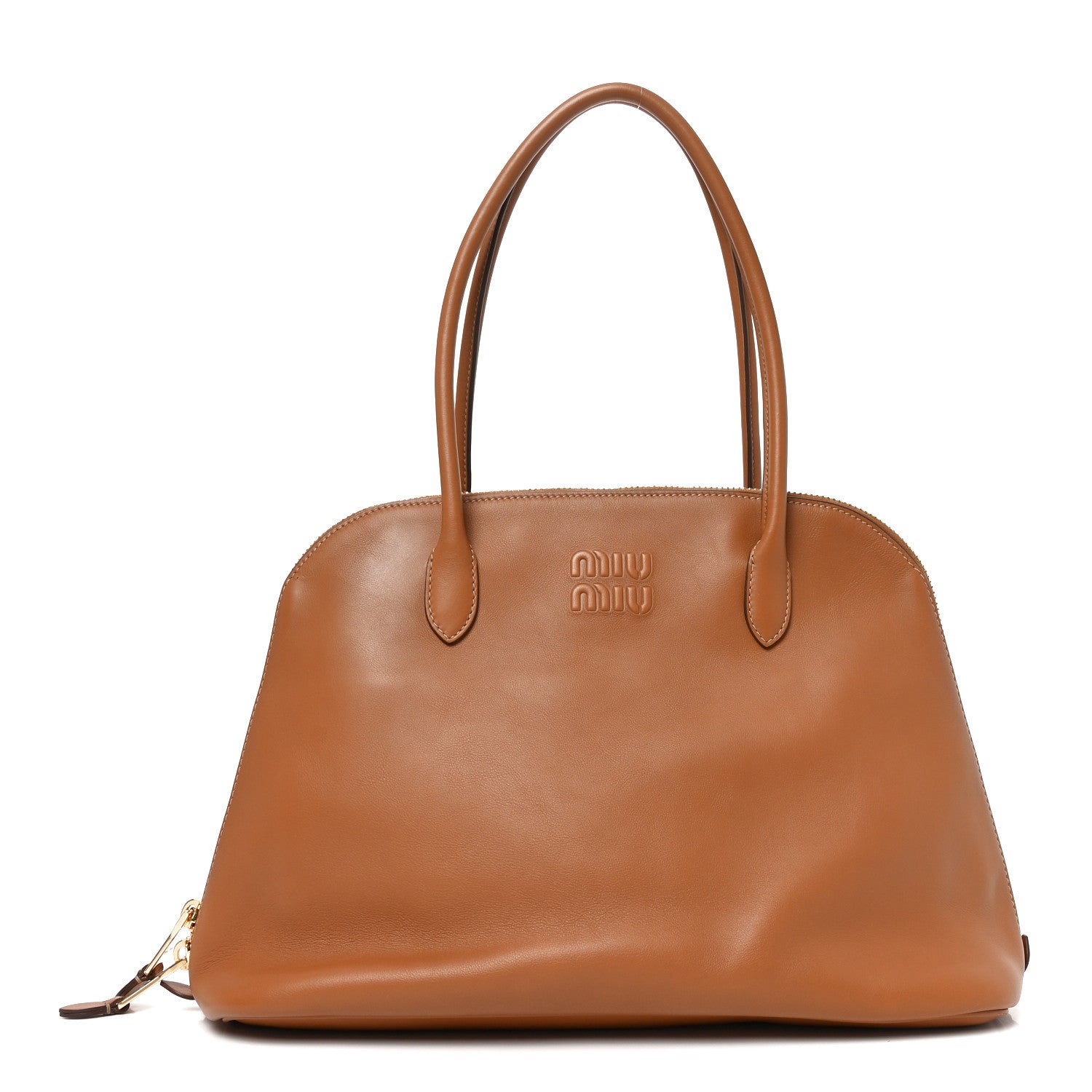Miu Miu Soft Calf Top Handle Shoulder Bag Cognac 1894405