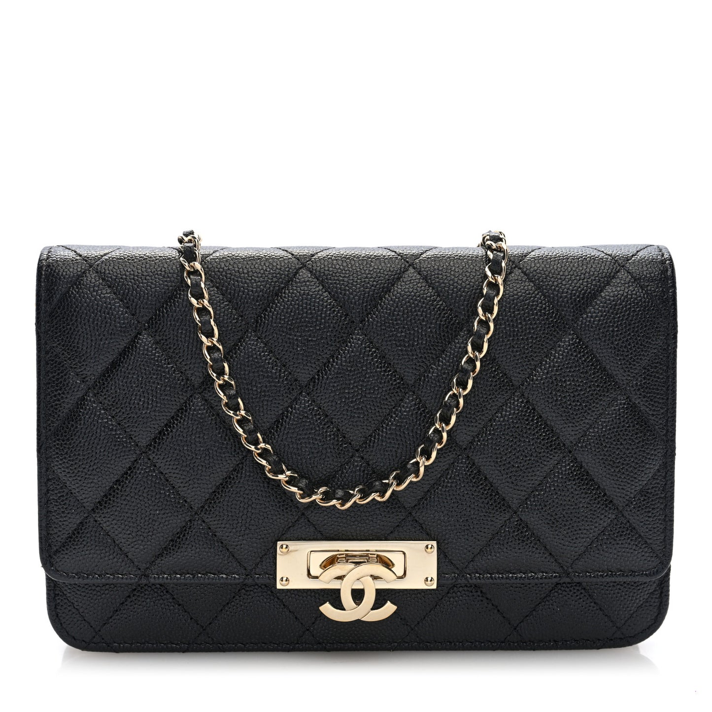 Caviar Quilted Golden Class Wallet On Chain WOC Black