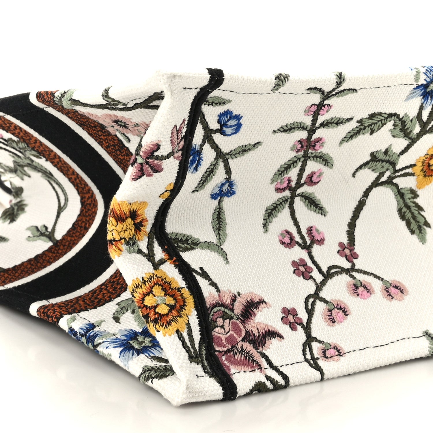 Christian Dior Raffia Embroidered Petites Fleurs Medium Book Tote White Multicolor 8 of 9