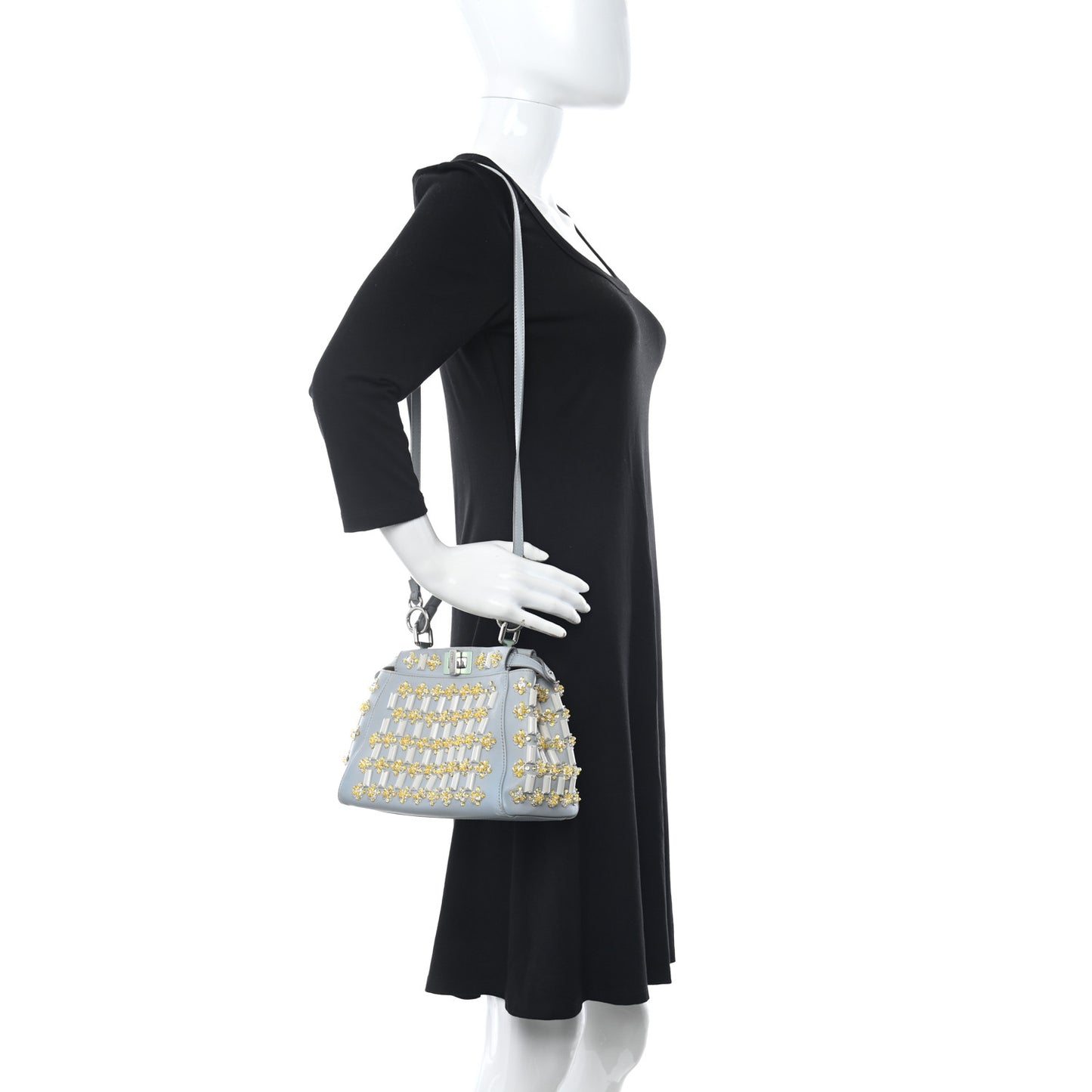 Goatskin Embellished Peekaboo Iconic Satchel Light Blue