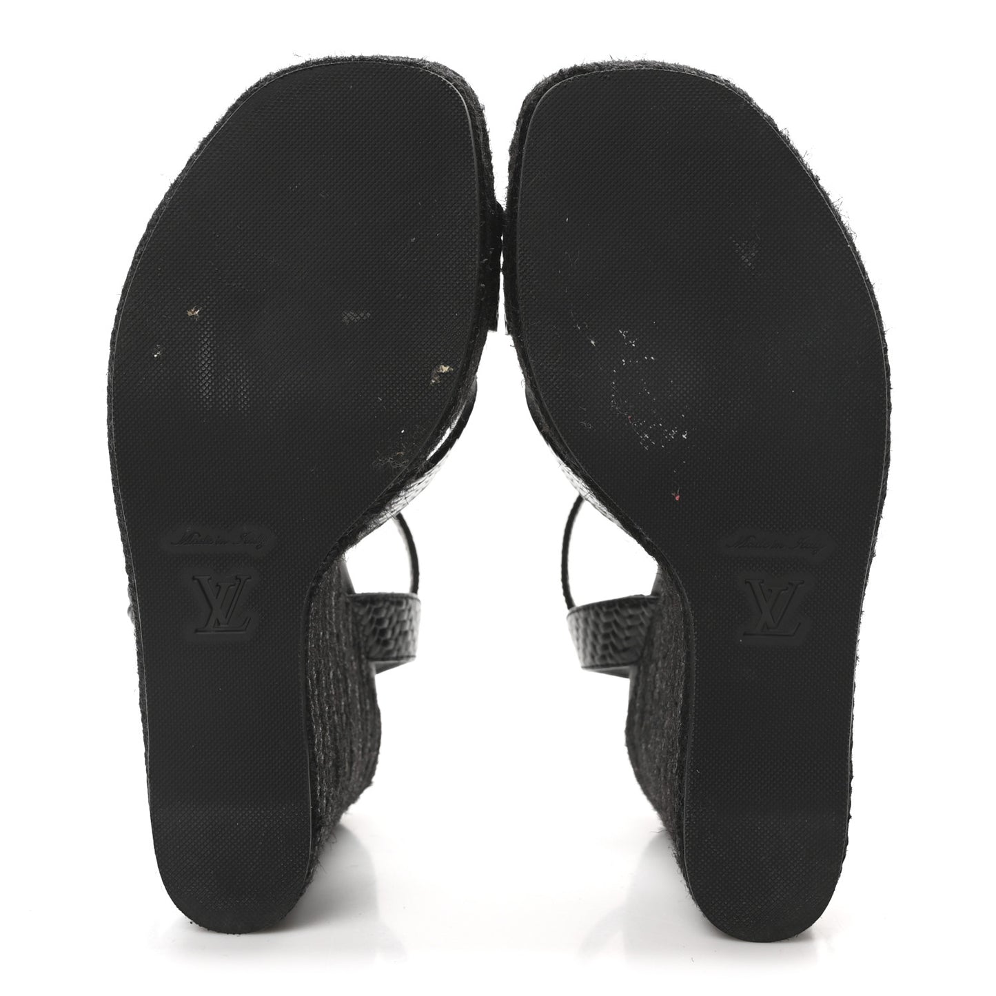 Calfskin LV Isola Espadrille Wedge Sandals 38 Black