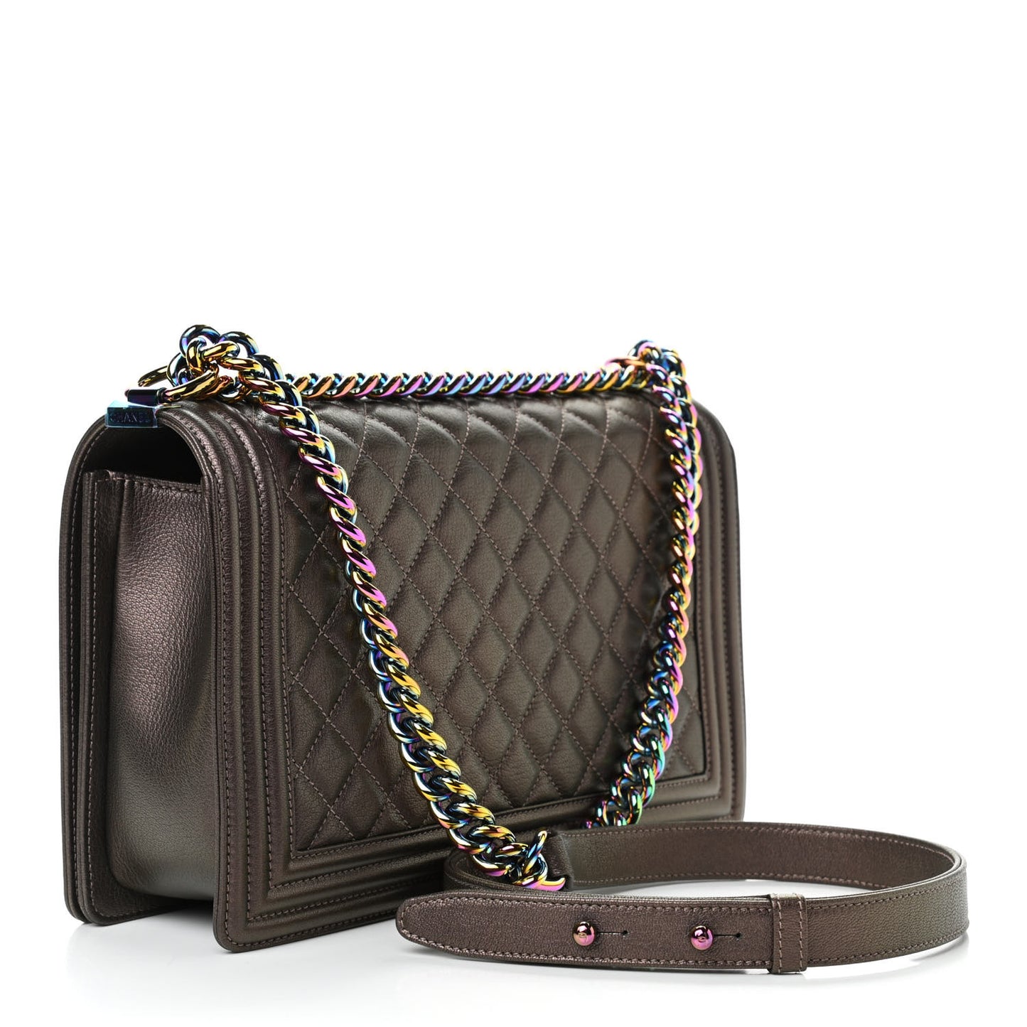 Iridescent Goatskin Quilted New Medium Boy Flap Dark Gold