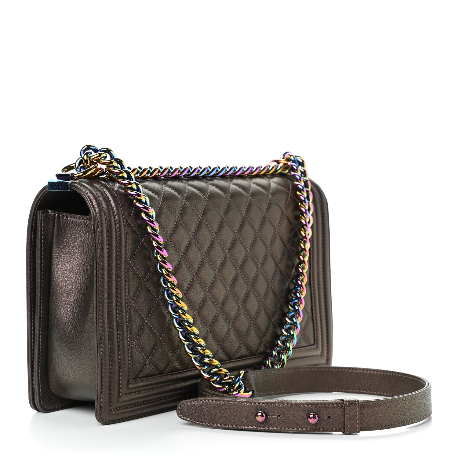 Chanel Iridescent Goatskin Quilted New Medium Boy Flap Dark Gold 2 of 8