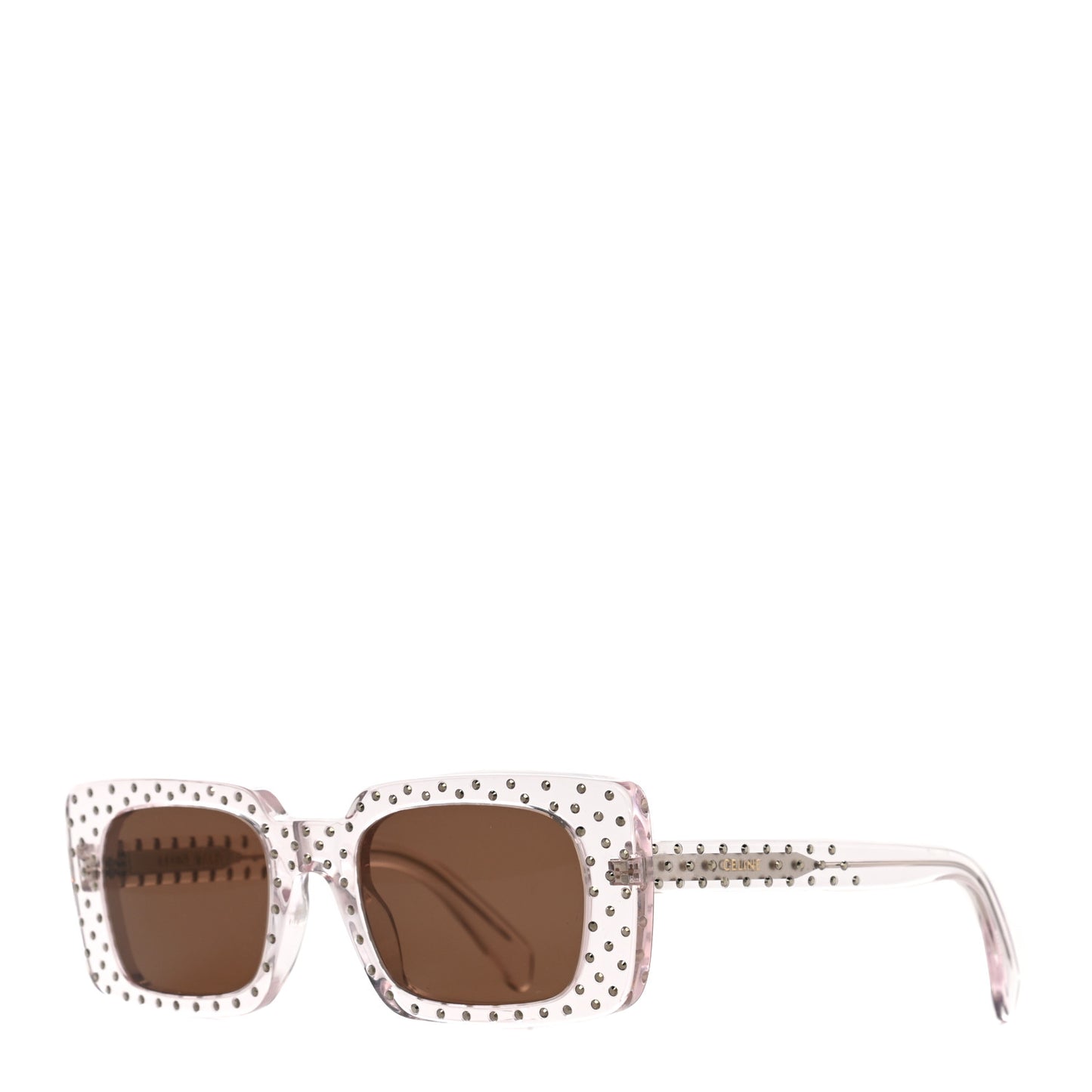 Acetate Crystal Studded Rectangle Sunglasses Clear Brown