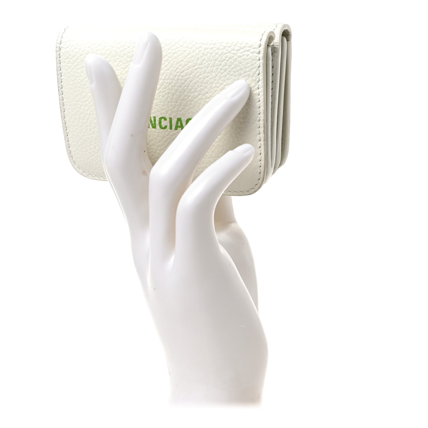 Grained Calfskin Logo Mini Cash Wallet White Light Green