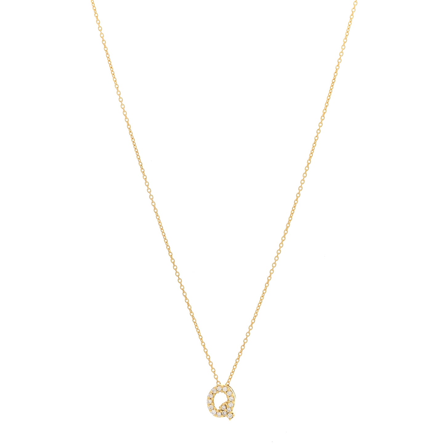 18K Yellow Gold Diamond Love Letter Q Pendant Necklace