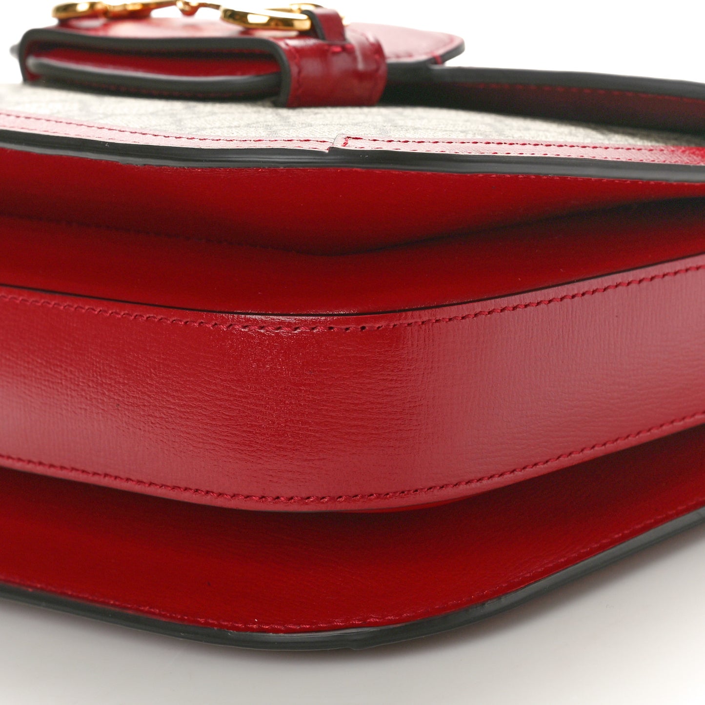 GG Supreme Monogram Azalea Calfskin Horsebit 1955 Shoulder Bag Beige Ebony New Cherry Red