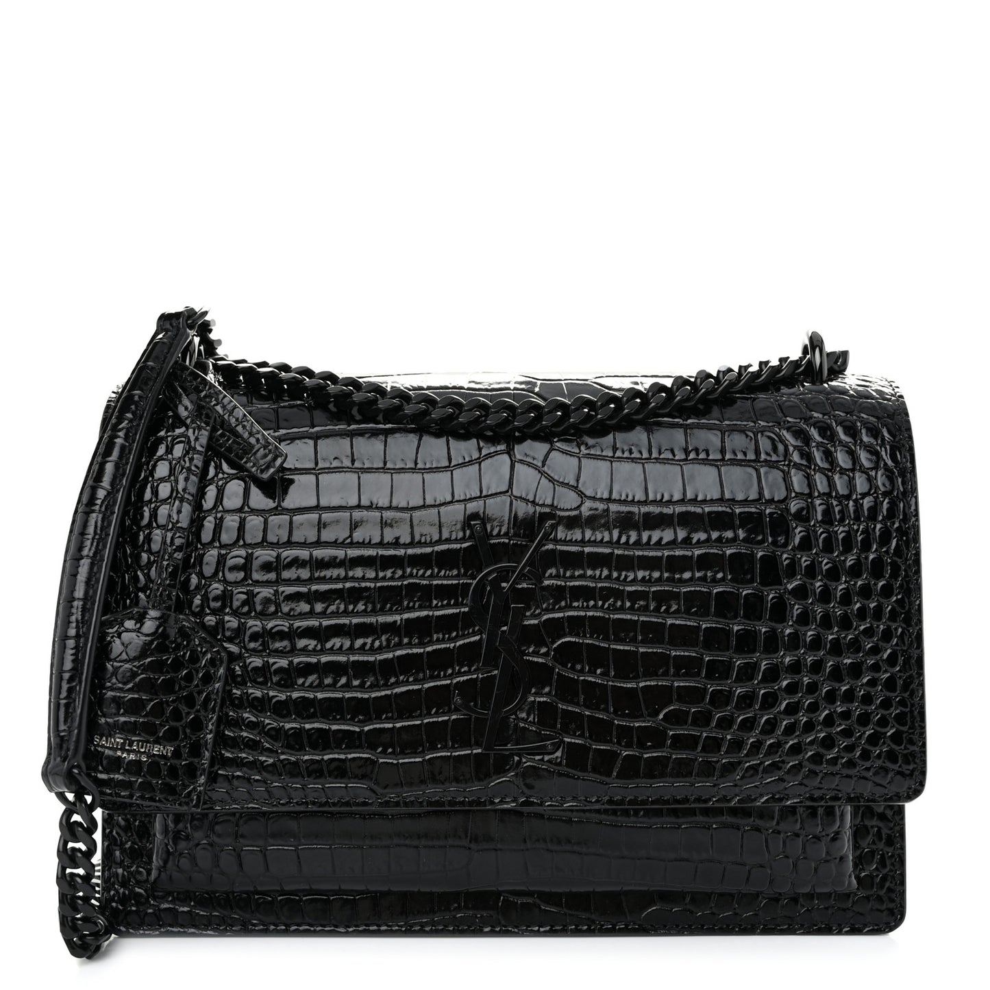 Calfskin Crocodile Embossed Medium Monochrome Monogram Sunset Black