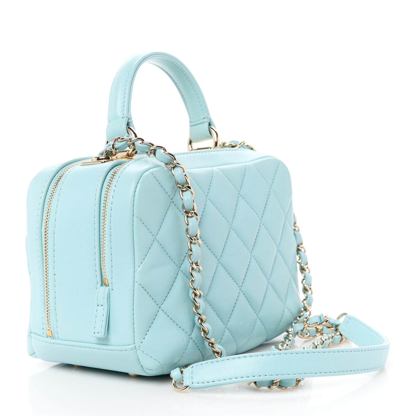 Lambskin Quilted Small Trendy CC Bowling Bag Light Blue