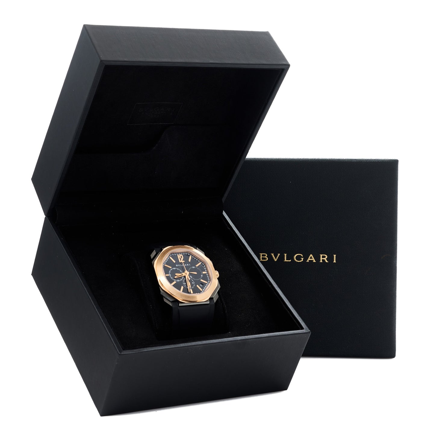 Ceramic 18K Yellow Gold Rubber 41mm Octo Automatic Watch Black