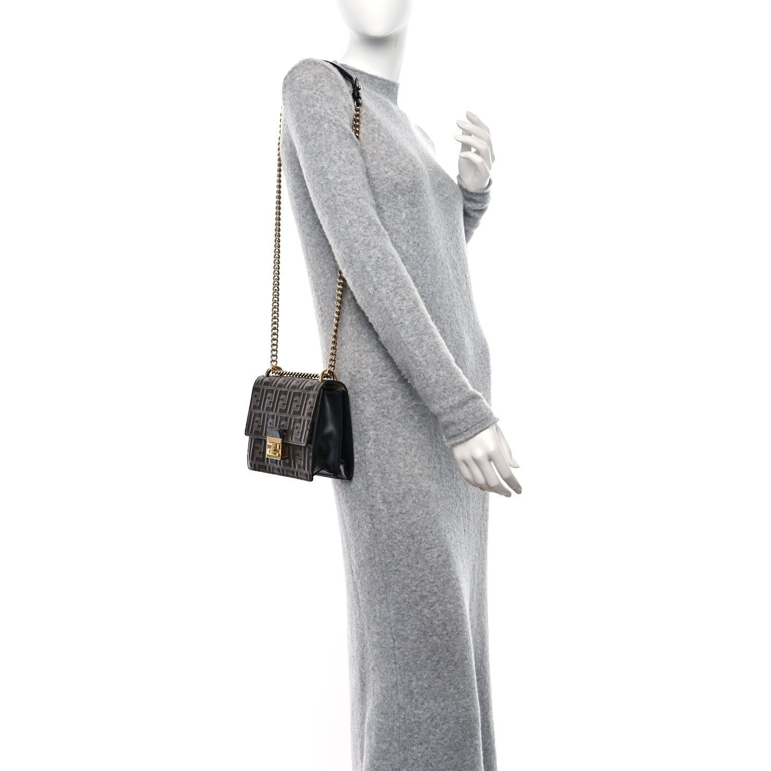 Fendi Vitello Liberty Bi-Color FF 1974 Embossed Small Kan U Shoulder Bag Maya Black 2 of 9