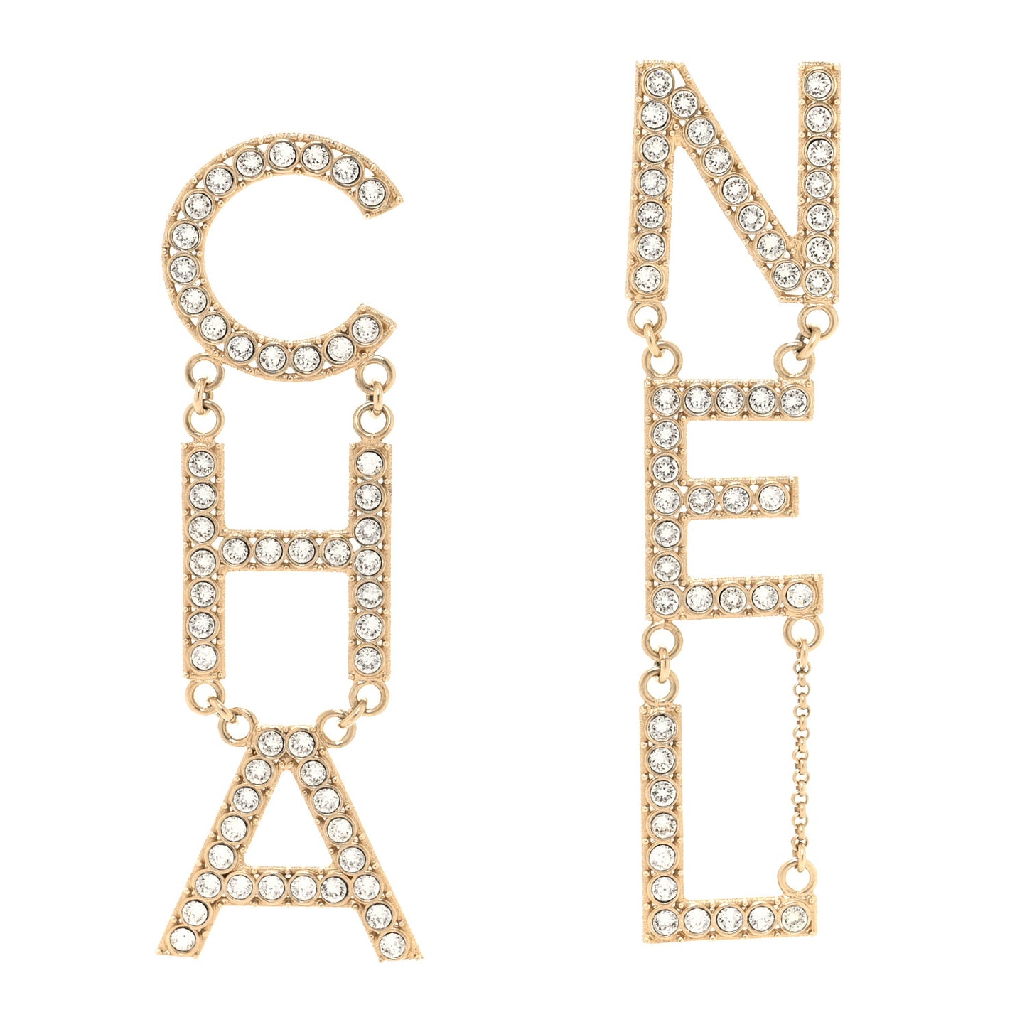 Crystal Cha-Nel Logo Drop Earrings Gold