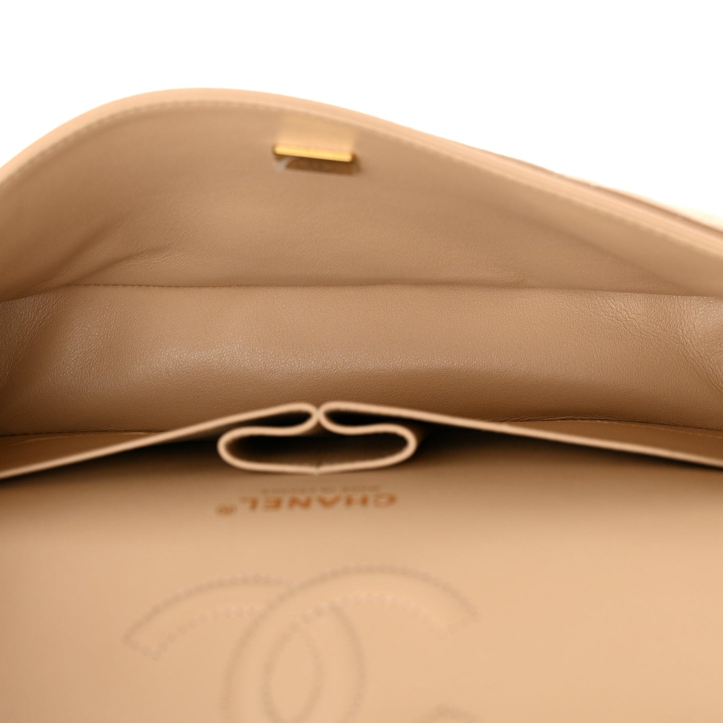 Caviar Quilted Medium Double Flap Beige