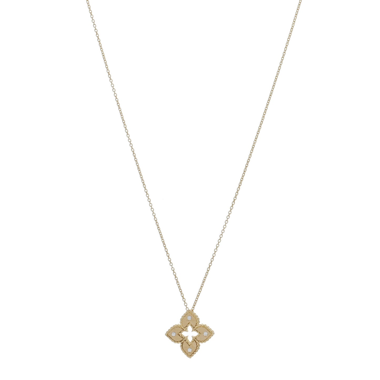 18K Yellow Gold Diamond Extra Small Petite Venetian Princess Flower Pendant Necklace