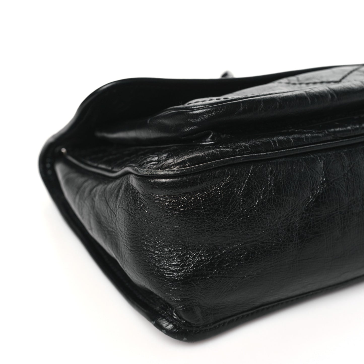 Crinkled Calfskin Matelasse Monogram Medium Niki Chain Satchel Black