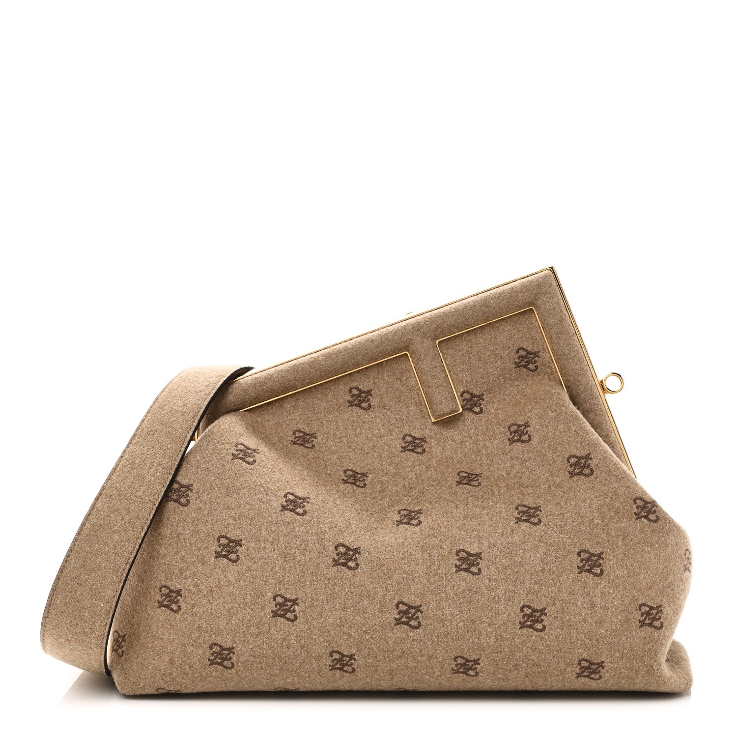 Fendi Flannel Karligraphy Embroidered Medium Fendi First Camel