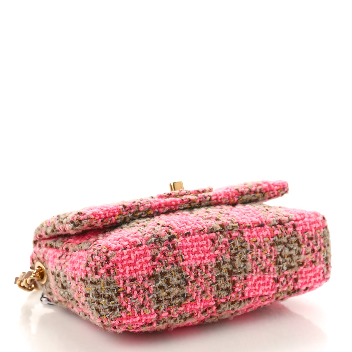 Wool Tweed Quilted Small Elegant Chain Flap Pink Brown