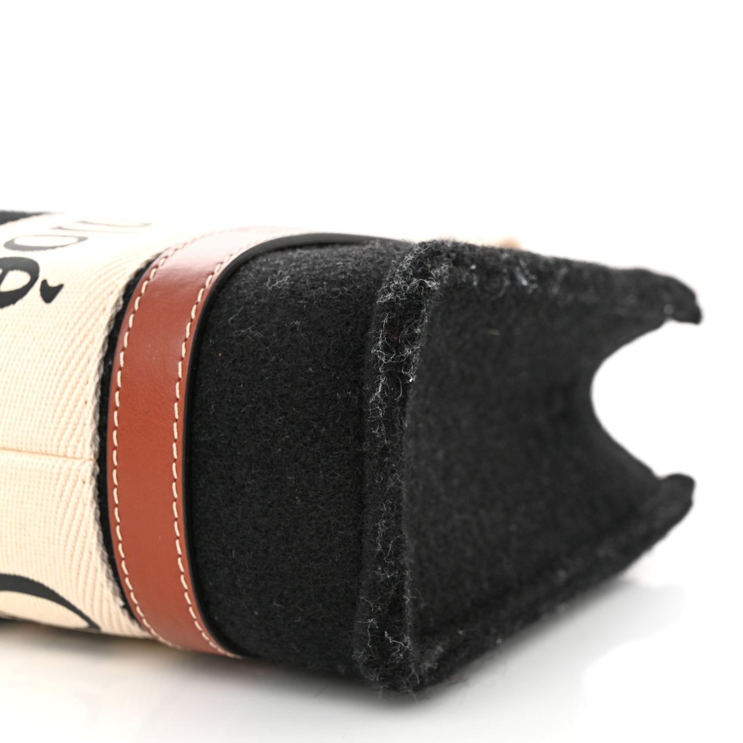 Felt Calfskin Small Woody Ribbon Tote With Strap Black
