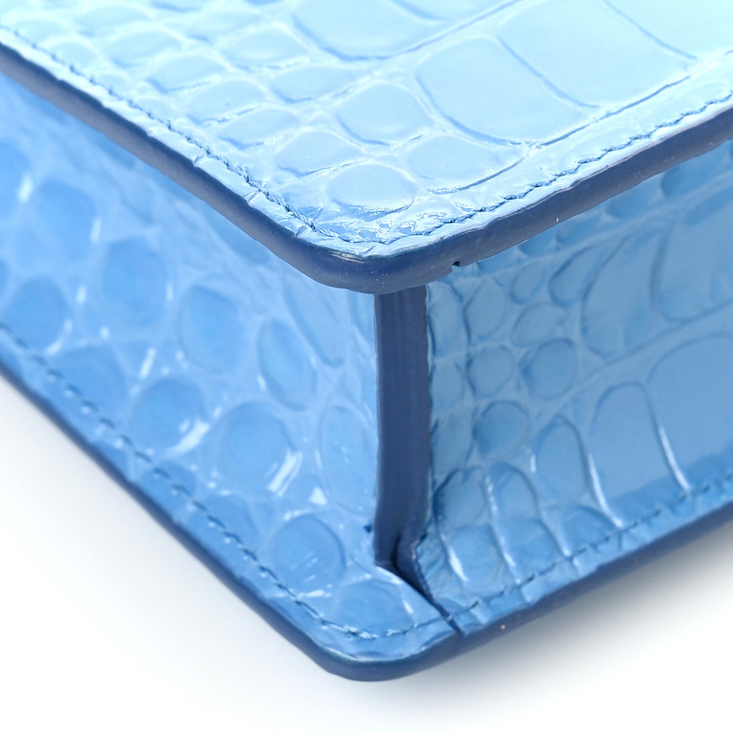 Crocodile Embossed Mini TB Shoulder Bag Blue