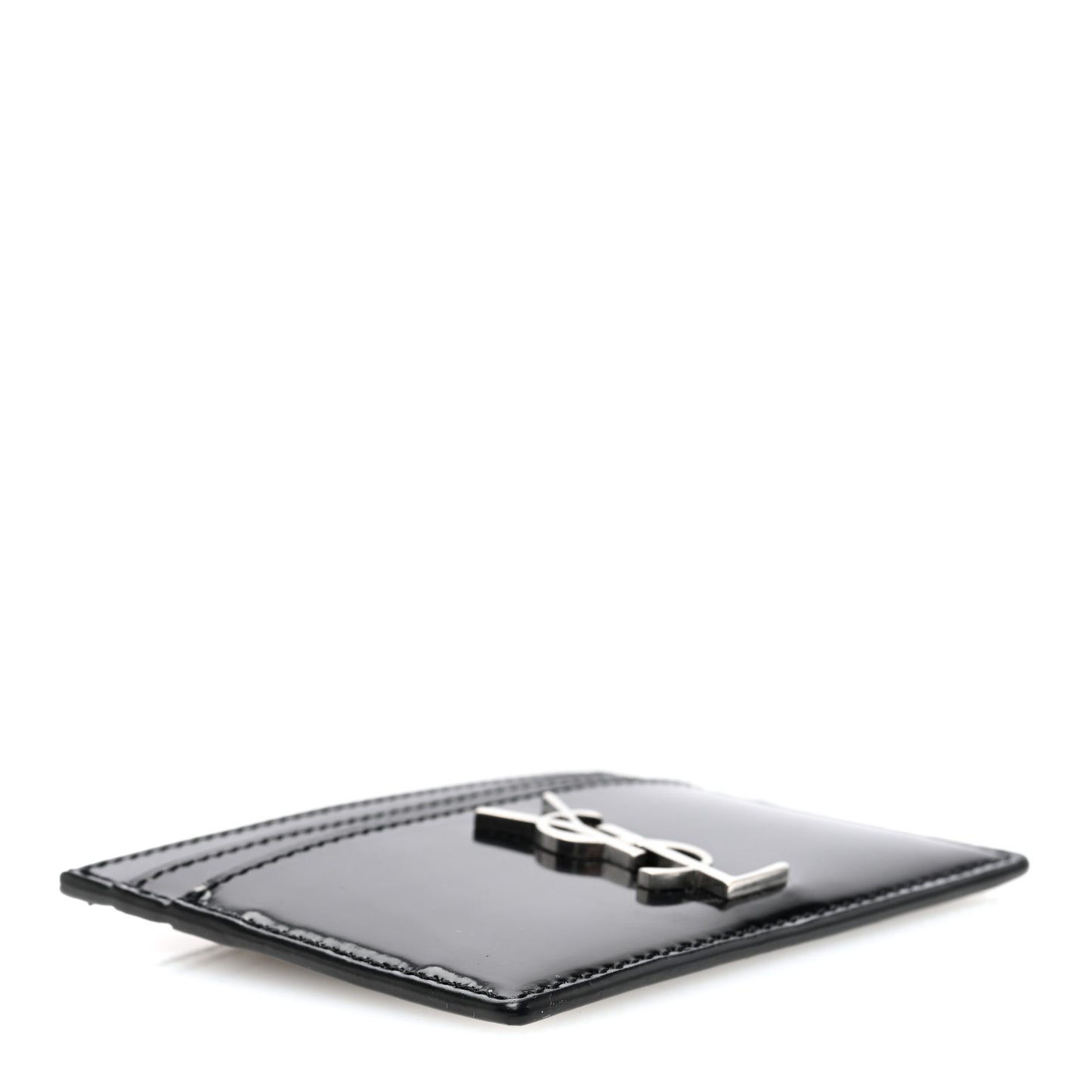 Patent Calfskin Monogram Credit Card Case Black