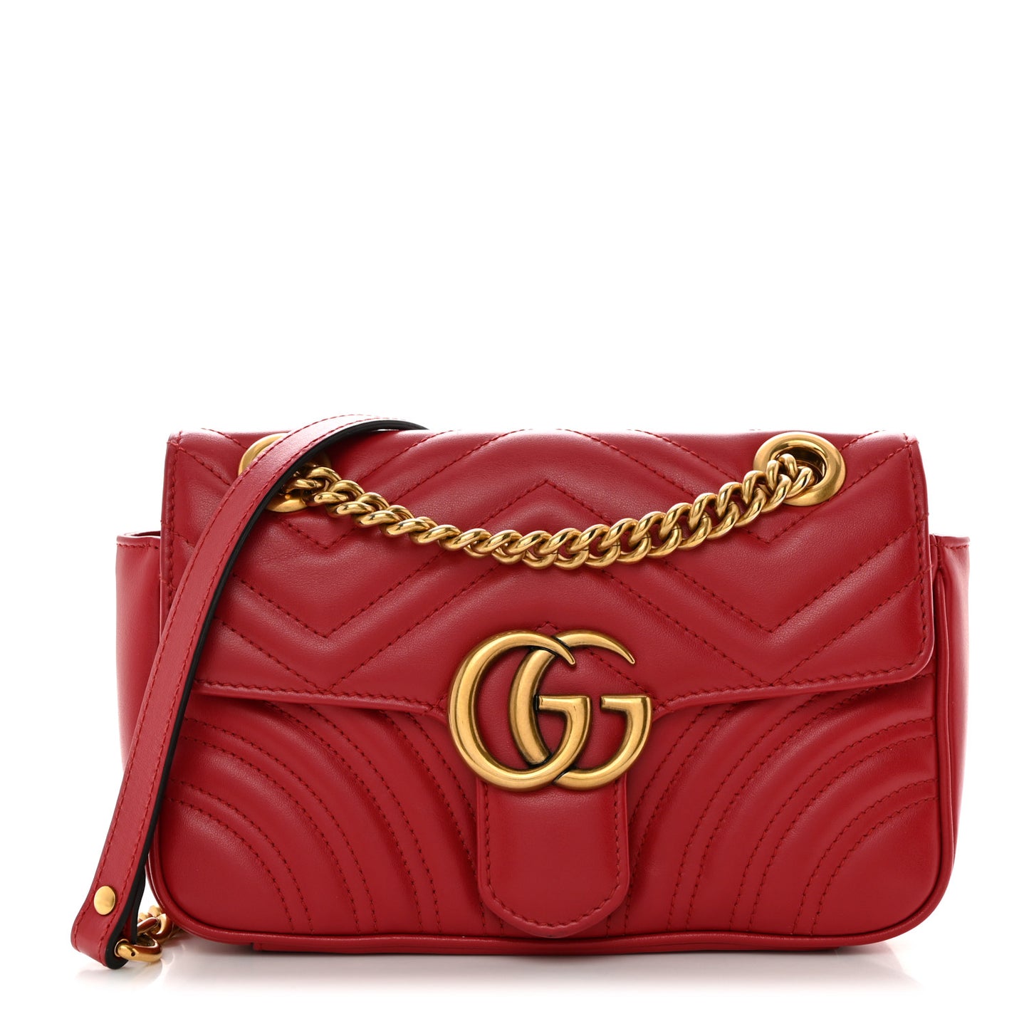 Calfskin Matelasse Mini GG Marmont Shoulder Bag Hibiscus Red