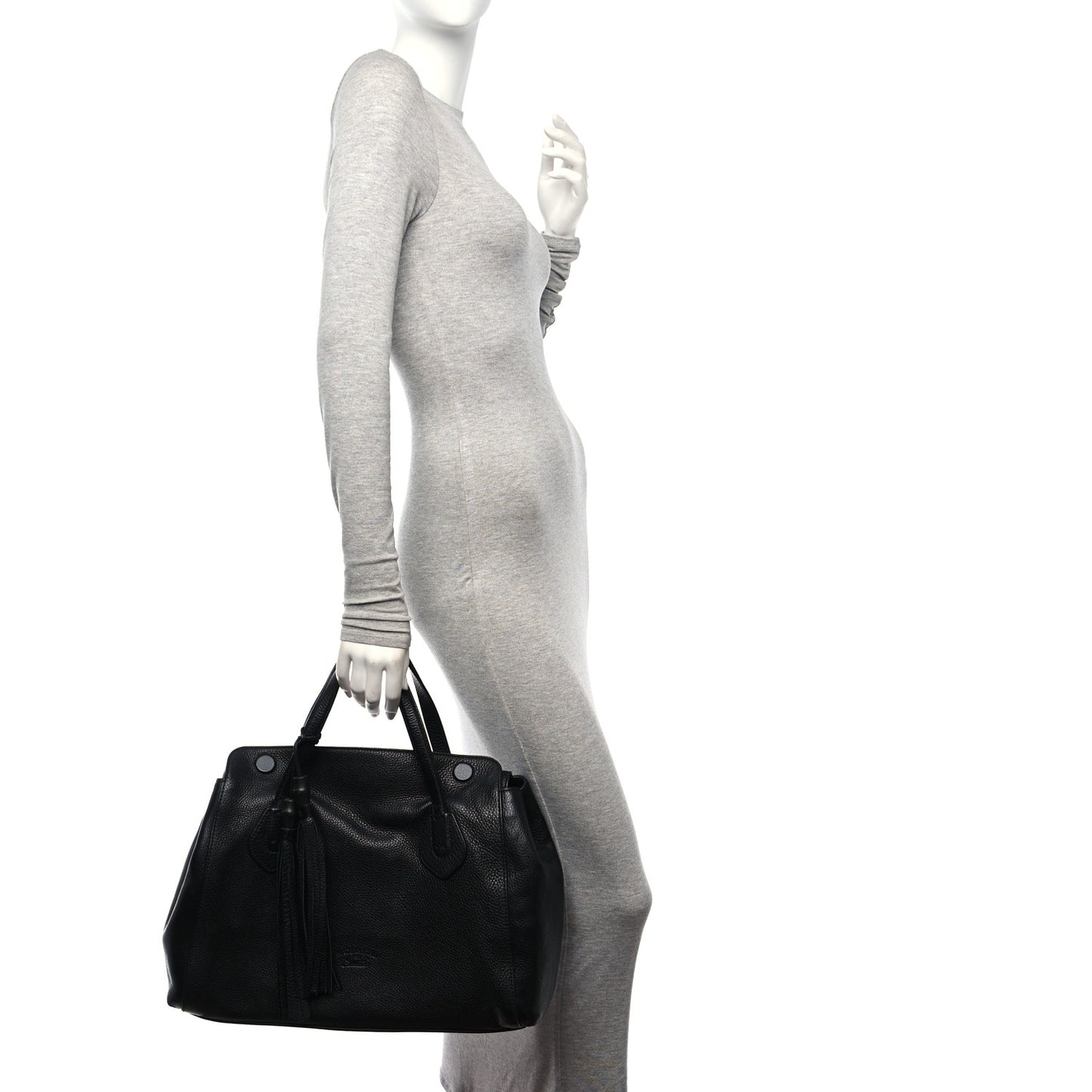 Pebbled Calfskin Lady Tassel Top Handle Bag Black