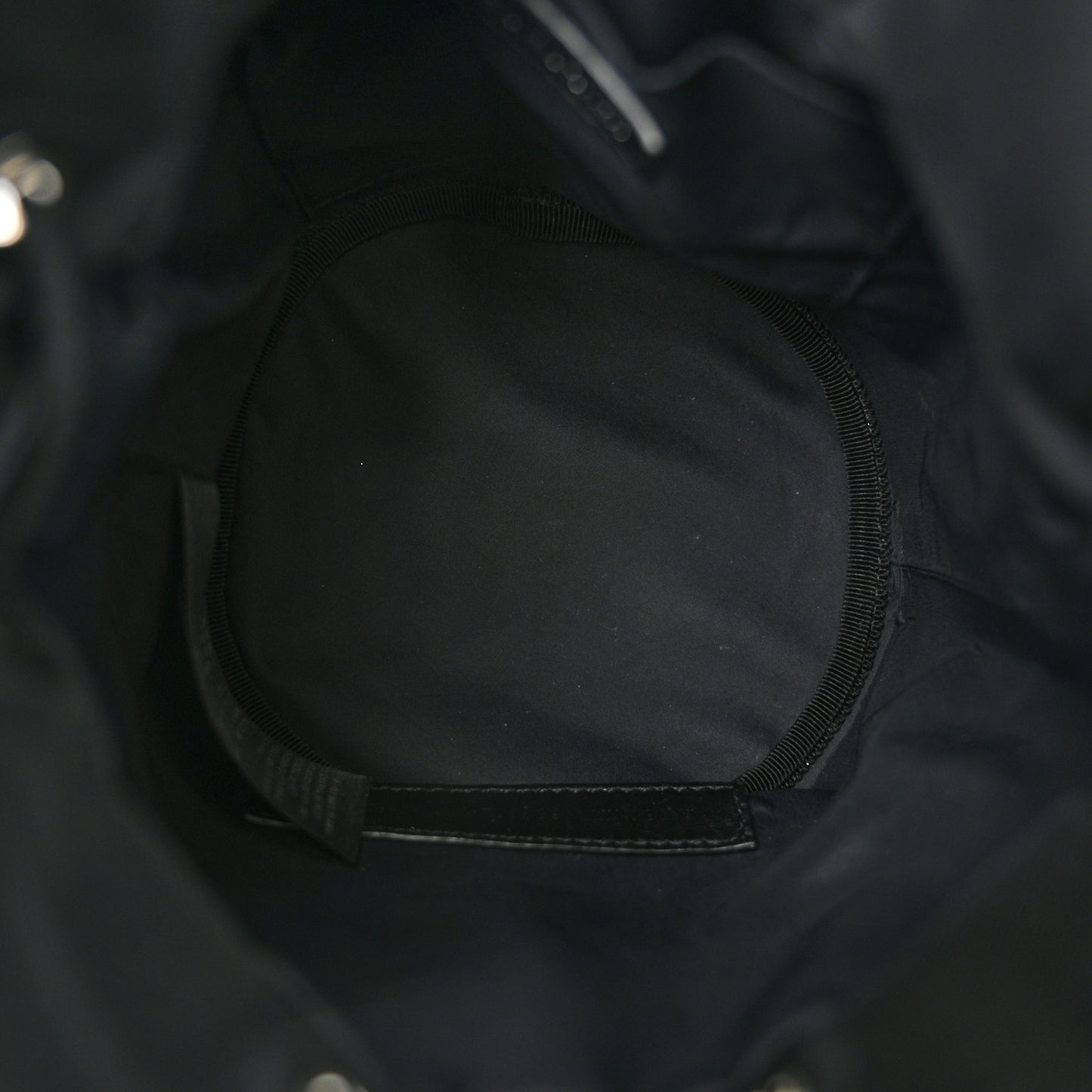 Recycled Sport Nylon Logo Embroidered Wheel Drawstring Bucket Bag Black White