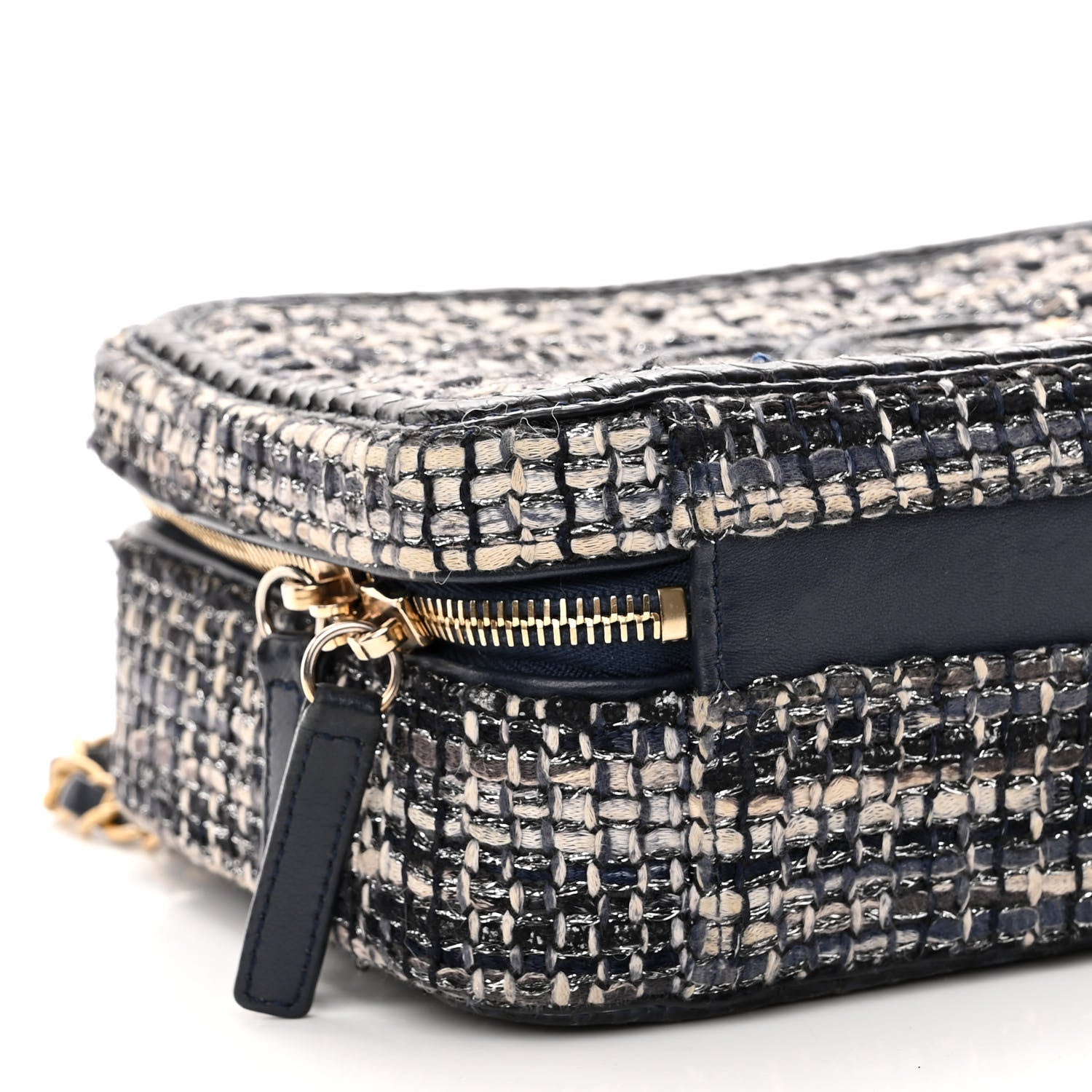 Chanel Tweed Snakeskin Quilted Medium CC Filigree Vanity Case Dark Navy 9 of 10