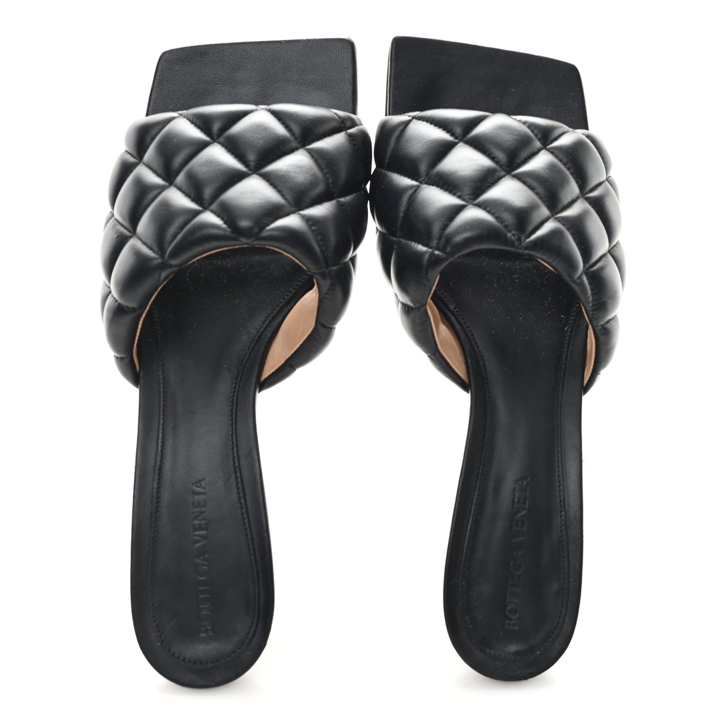 Nappa Matelasse Padded Mid Heel Mule Sandals 38.5 Black