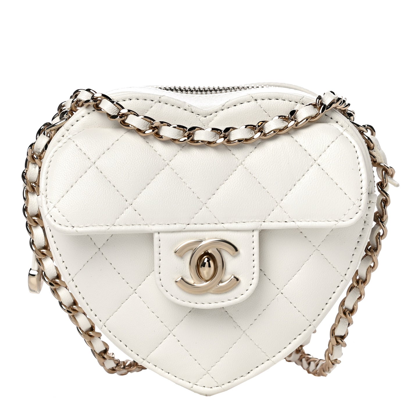 Lambskin Quilted CC In Love Heart Clutch With Chain White