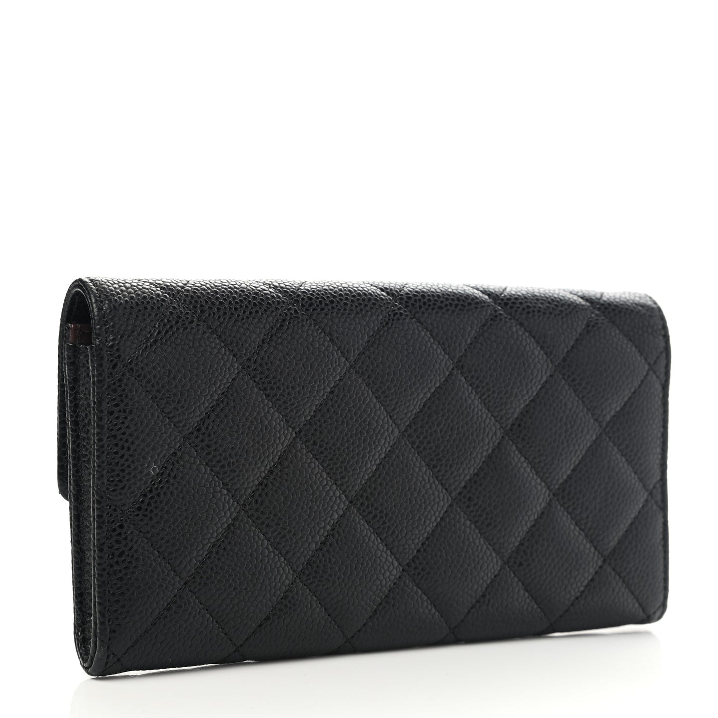 Caviar Quilted Large Gusset Flap Wallet Black