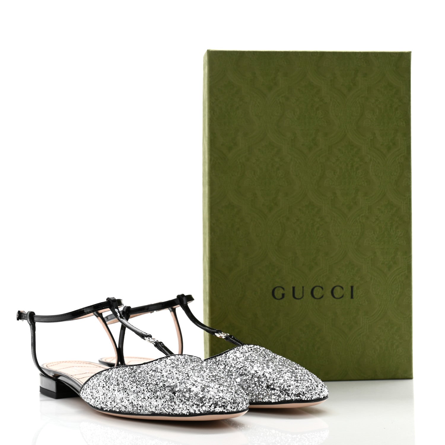 Gucci Vernice Glitter Double G Ballet Flat 40 Black Silver 10 of 10
