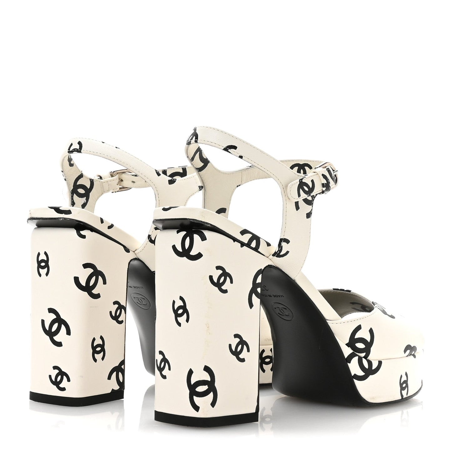 Printed Lambskin Coco Beach Platform Sandals 37 White Black