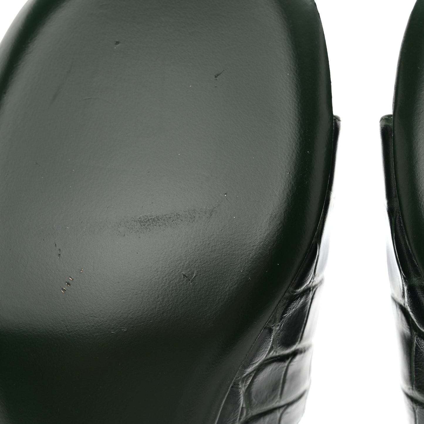 Calfskin Crocodile Embossed Groupie 50mm Sandals 37 Forest Green