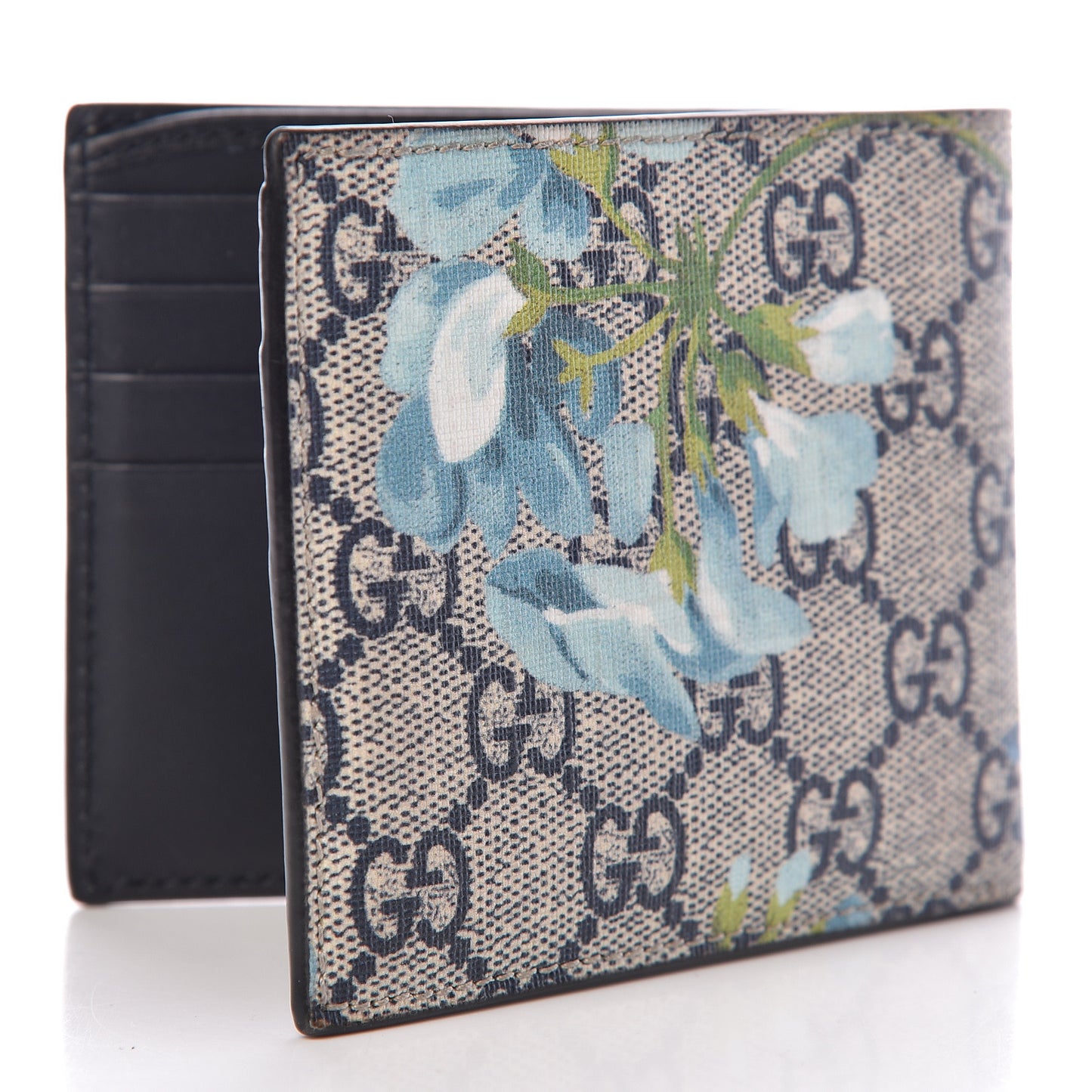 GG Supreme Monogram Blooms Bi-Fold Wallet Beige Blue Navy