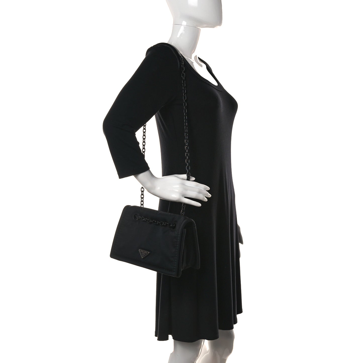 Tessuto Nylon Padded Chain Shoulder Bag Black