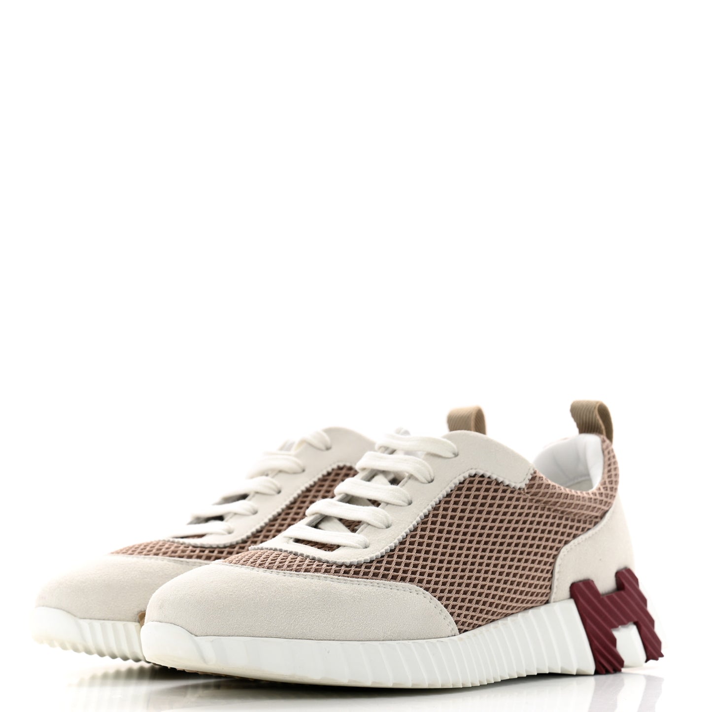 Air Mesh Suede Goatskin Bouncing Sneakers 38 Beige Argile White