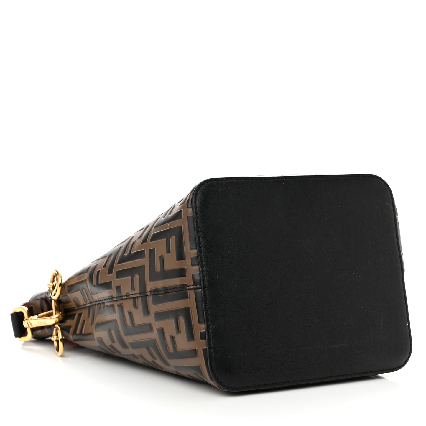 Vitello Grace F is Fendi Bi-Color FF 1974 Embossed Grande Mon Tresor Bucket Bag Maya Black Fragola