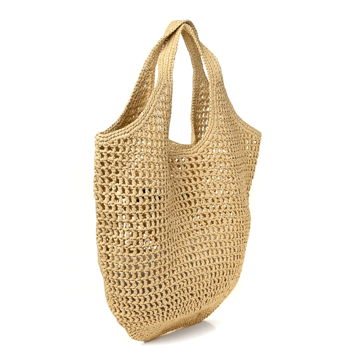 Yarn Raffia Effect Crochet Logo Embroidered Shopping Tote Bag Naturale