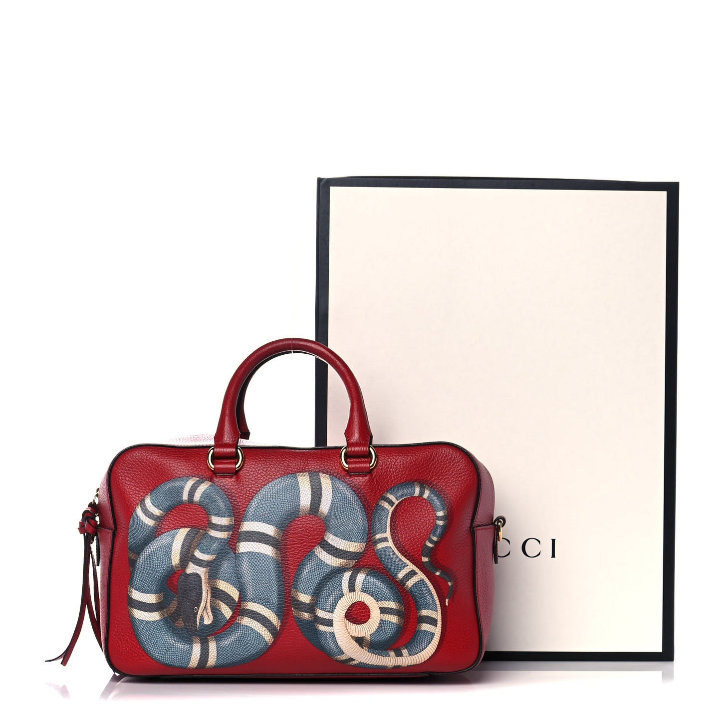 Calfskin Sylvie Web Kingsnake Print Top Handle Shoulder Bag Red