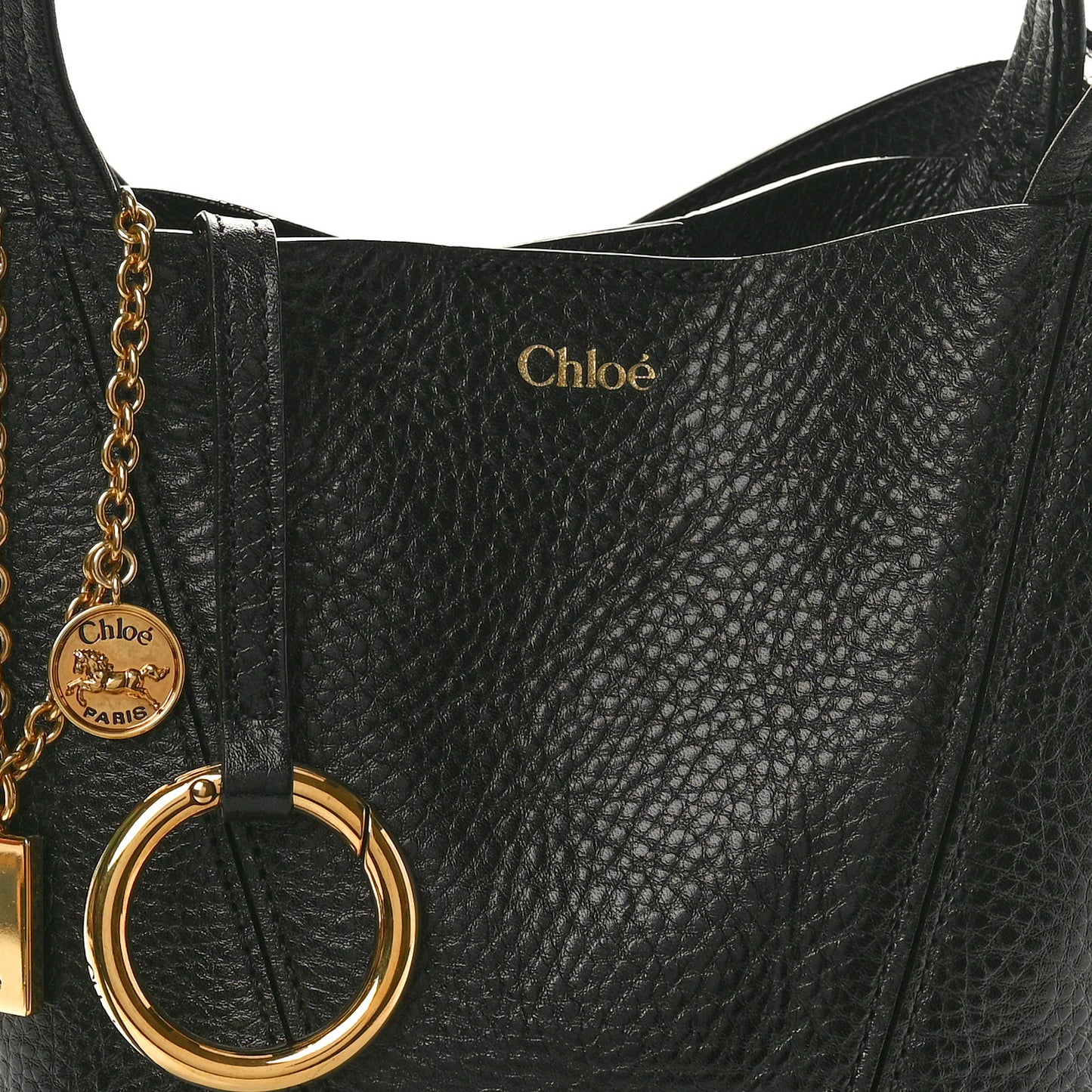 Grained Calfskin Small Spin Tote Black