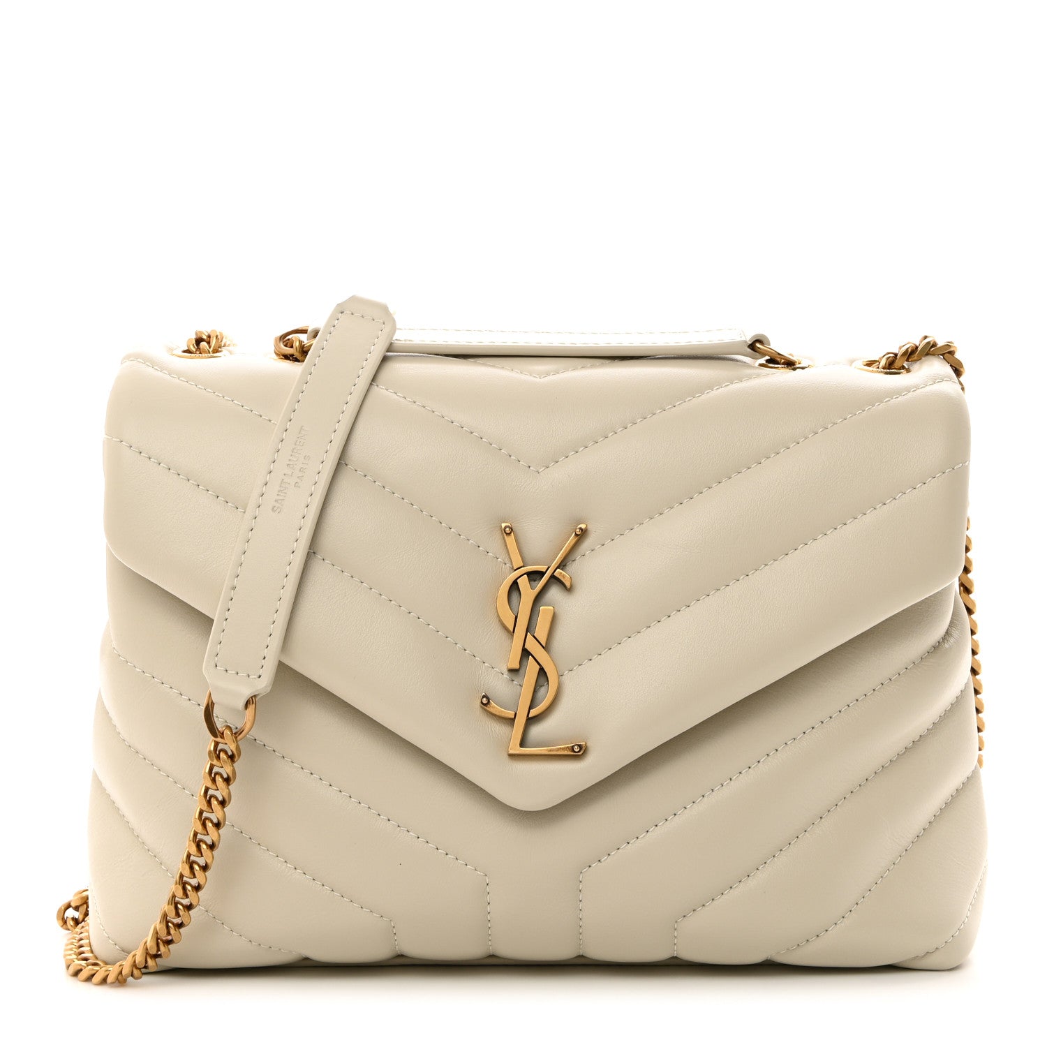 Saint Laurent Calfskin Y Quilted Monogram Small Loulou Chain Satchel Crema Soft 1 of 10
