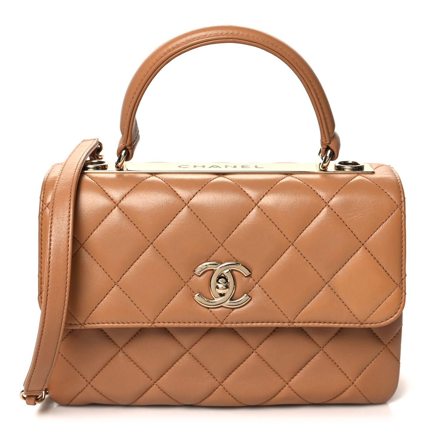 Lambskin Quilted Small Trendy CC Dual Handle Flap Bag Camel