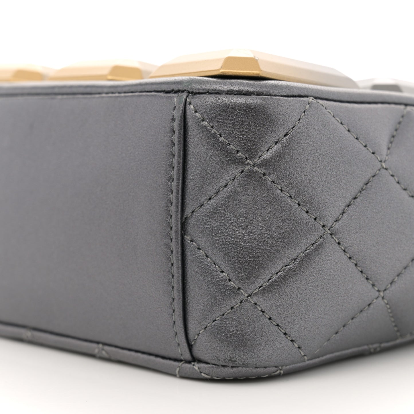 Metallic Lambskin Plexiglass Evening Art Camera Case Silver