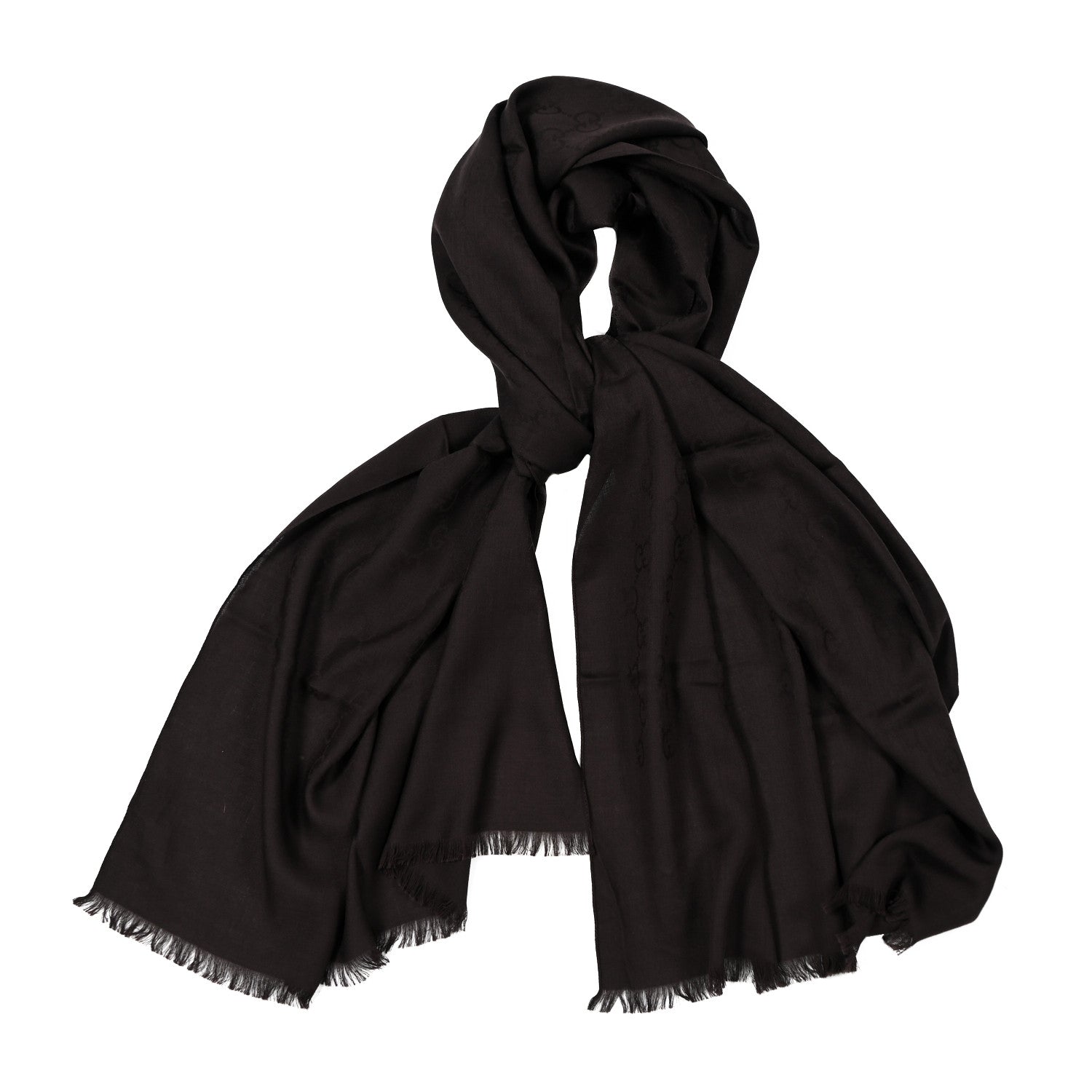 Gucci Wool Silk GG Monogram GGNat Plus Scarf Coffee 1 of 8