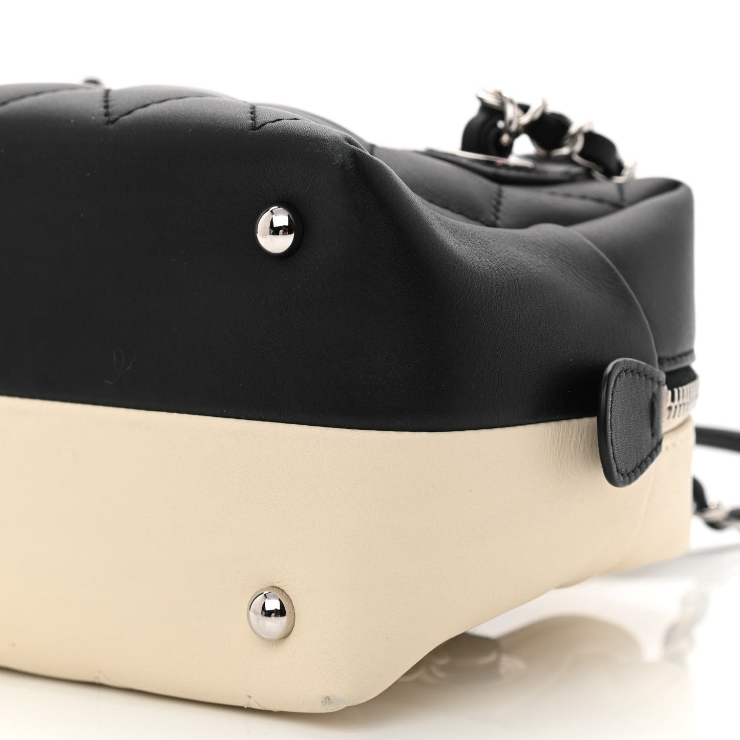 Calfskin Quilted Feather Weight Bowling Bag Black Ivory