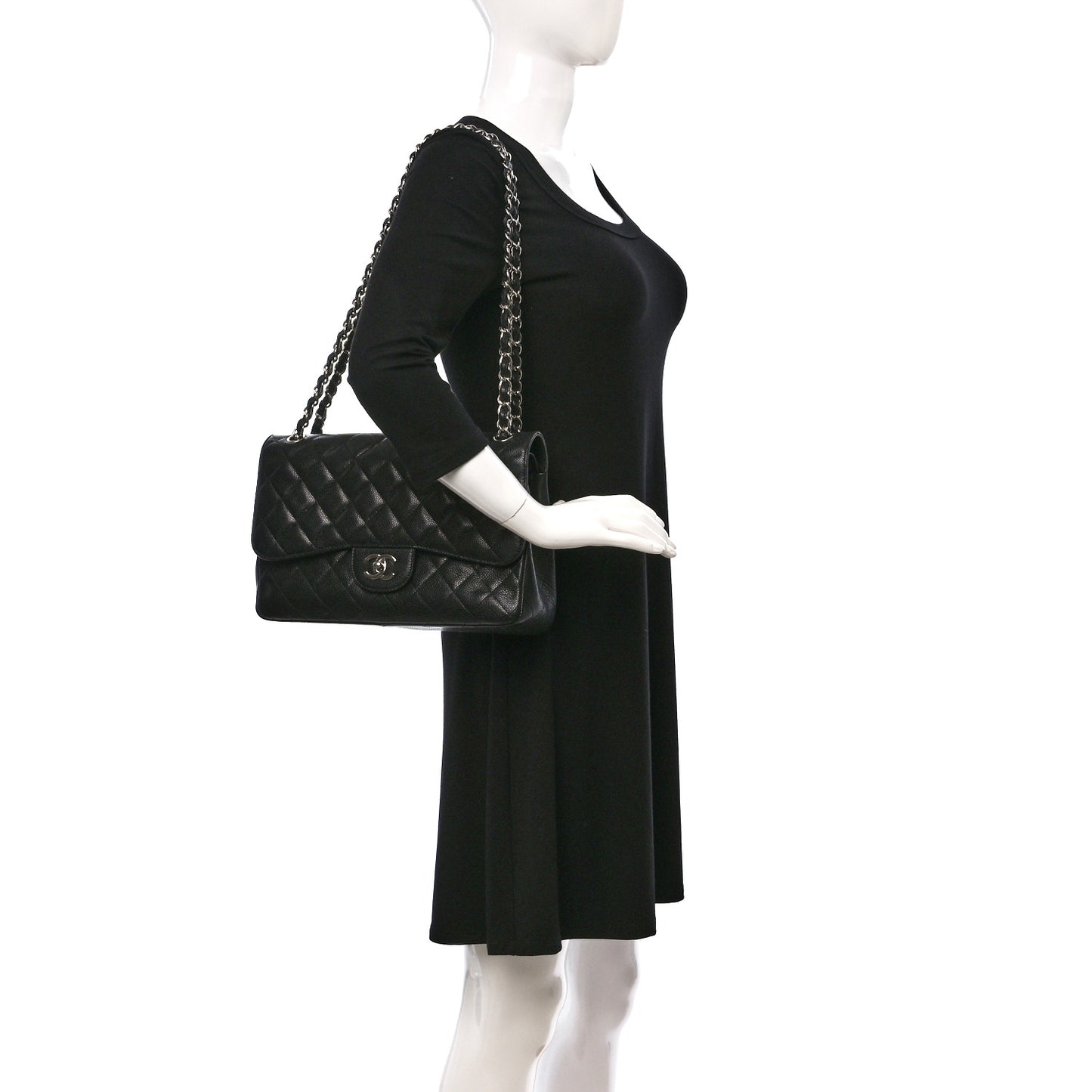 Caviar Quilted Jumbo Double Flap Black