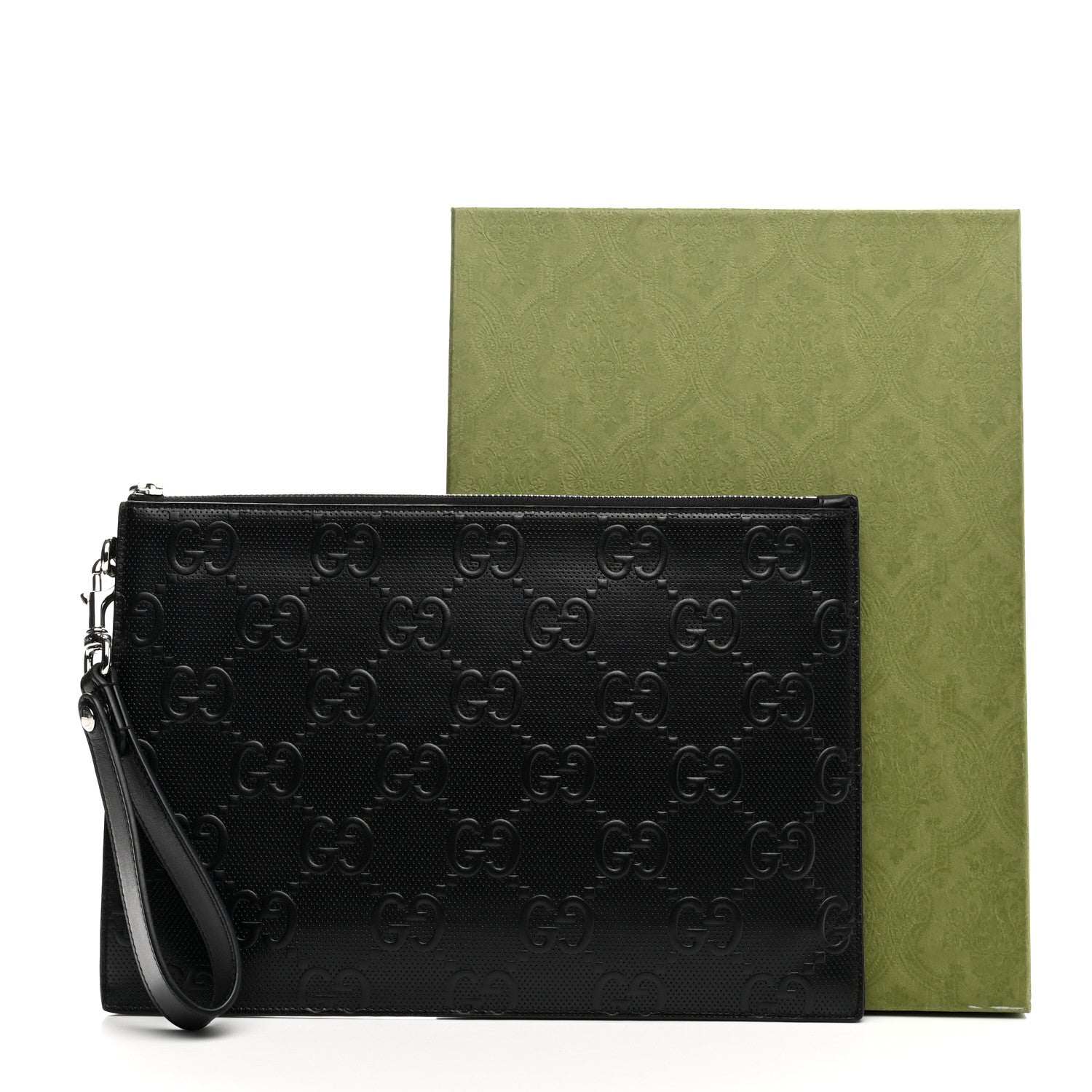 Gucci Calfskin GG Tennis Embossed Wristlet Pouch Black 9 of 9