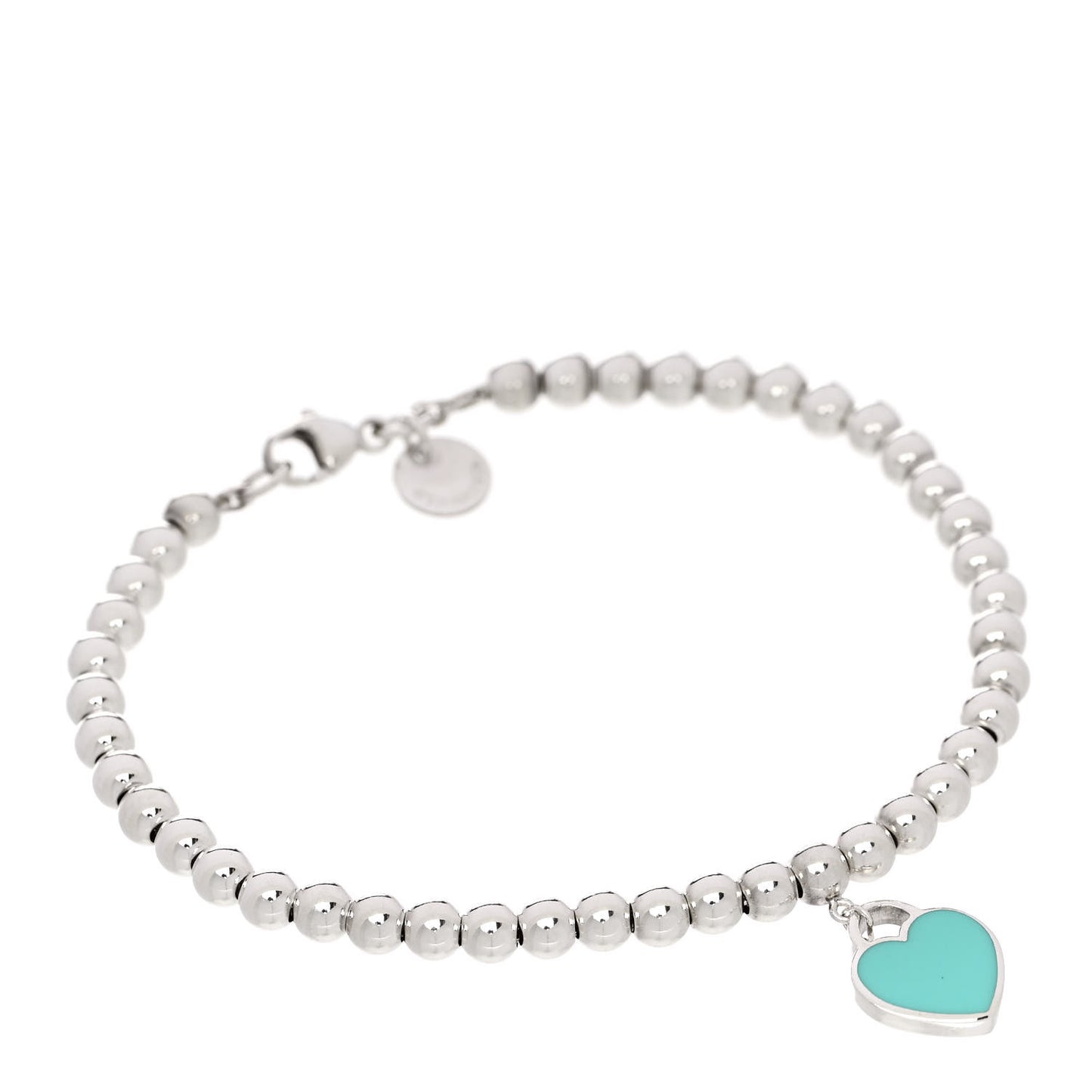 Sterling Silver Enamel Diamond 4mm Return to Tiffany Heart Tag Bead Bracelet Blue