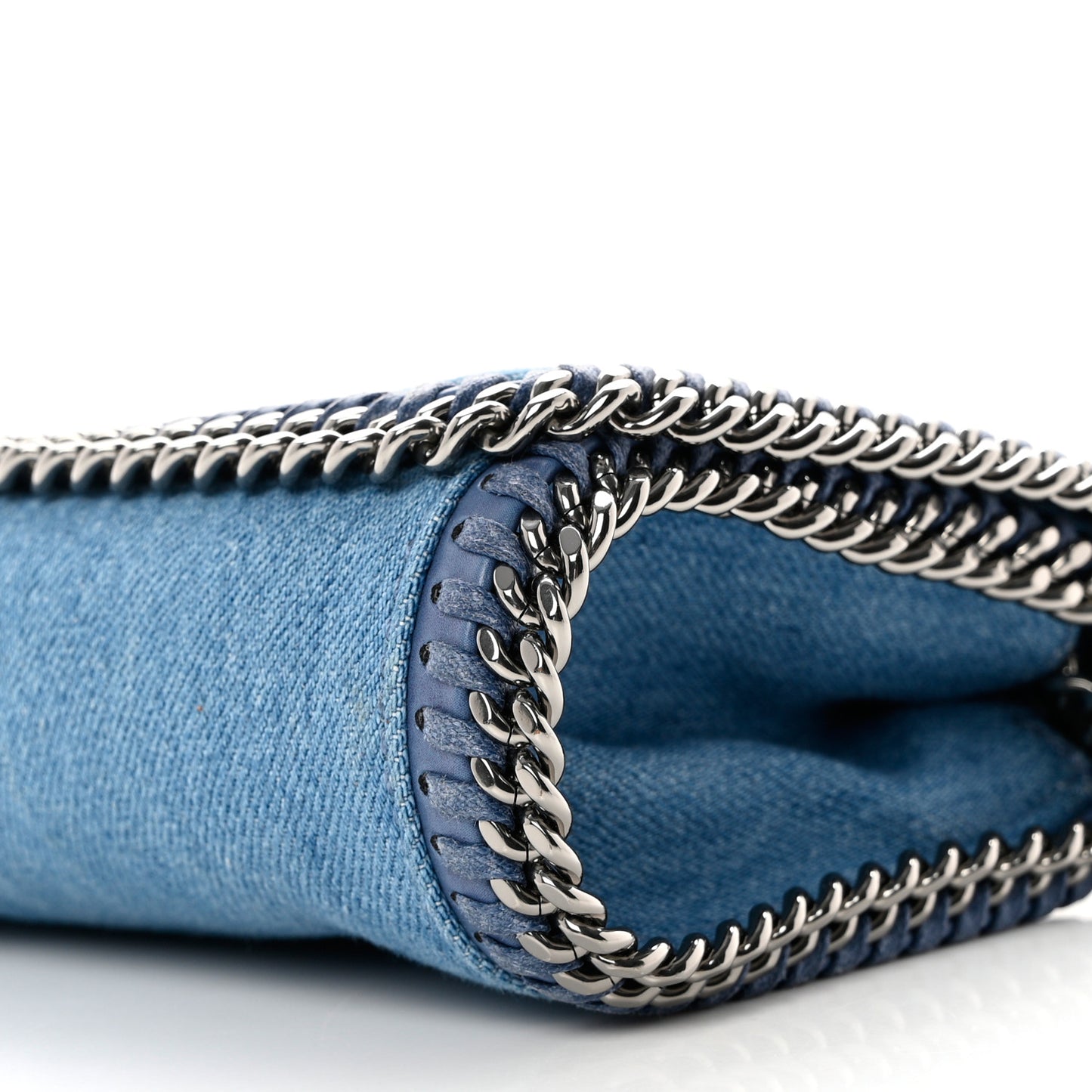 Eco Denim Embroidered Zigarette Falabella Crossbody Blue
